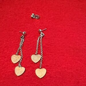 Chic Sterling Silver Rose Gold Plated Heart Chain Earrings